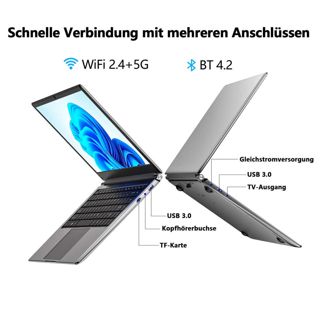 16-Zoll Laptop Mit 8GB RAM & 256GB SSD – Pentium Quad-Core, 9000 MAh Akku, Full HD Display, Schlank & Tragbar