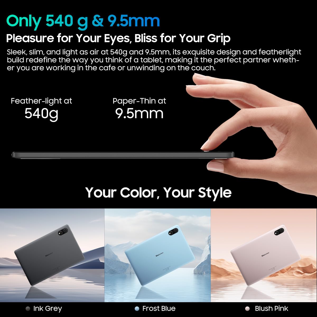 Blackview Tab90 WiFi (2025) Tablet Android 15, 12GB+128GB/2TB TF Octa Core, WiFi 5 Tablet PC 11 Zoll HD+ Display, 8200mAh, 13MP+8MP, Widevine L1, PC Modus, 3,5mm Klinke, 5G WiFi, OTG, FM, Schwarz