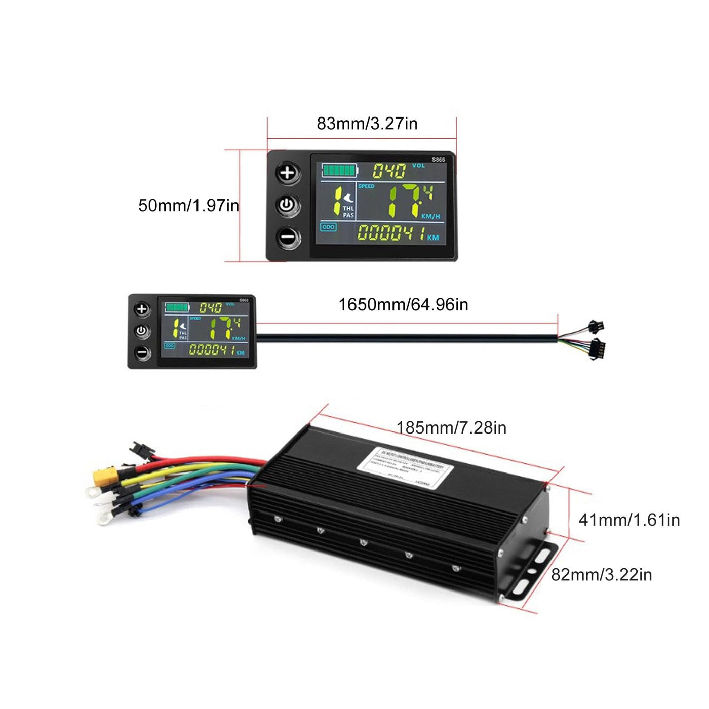 BuyWeek Elektrofahrrad Brushless Motor Controller Kit, 36V 48V 52V 1500W 2000W 40A 3 Modus Sinuswelle Controller mit S866 Farb LCD Display für E-Bike Elektroroller