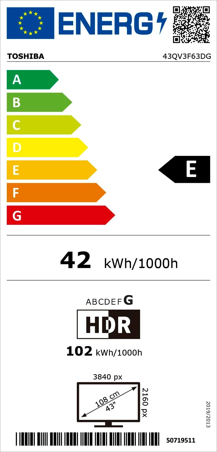 Toshiba 43QV3F63DG QLED-Premium-Fernseher, 4K Ultra HD, HDR, Smart-TV - (MEMC, Dolby Vision und Atmos, Bluetooth, rahmenloses Design)