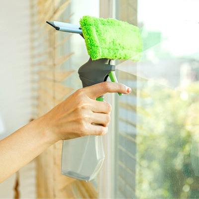 3 IN 1 200ml Fensterwischer mit Sprühfunktion, Fenster Putzen mit Sprühgerät, Fensterreiniger, Abnehmbares Mikrofaser Fenster-Reinigungspad