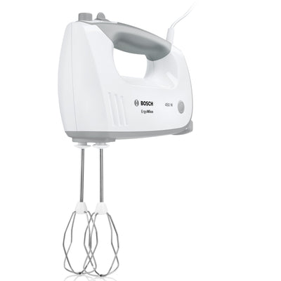Bosch Handrührer MFQ36460, Handrührgerät, Rührschüssel Plus Halterung, 2 Rührbesen, 2 Edelstahl-Knethaken, 450 W, WeiÃŸ