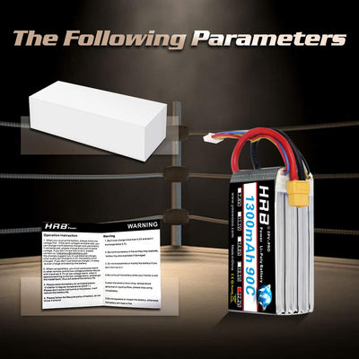 HRB 2PCS 6S 22.2V 1300mAh 90C XT60 Lipo Battery Replacement for 450 Class Helicopters Airplanes Cars Truck Buggy Truggy Drones Multicopter