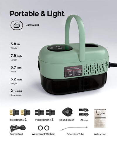 2500W Dampfreiniger Handgerät, Hochtemperatur-Druck Dampfreinigungsmaschine,Steam Cleaner for Home, Handdampfreiniger mit Bürstenköpfen, Tragbarer Dampfreiniger für Küchenmöbel Badezimmer Auto (grün)