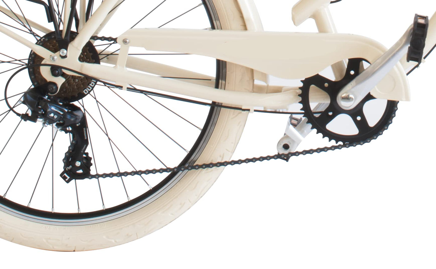 Airbici Fahrrad Beachcruiser Damen 26" Beige | City-Bike | BeachCruiser Bike 26 Zoll 6-Gang, Aluminiumrahmen, Schutzbleche, LED-Licht und Gepäckträger