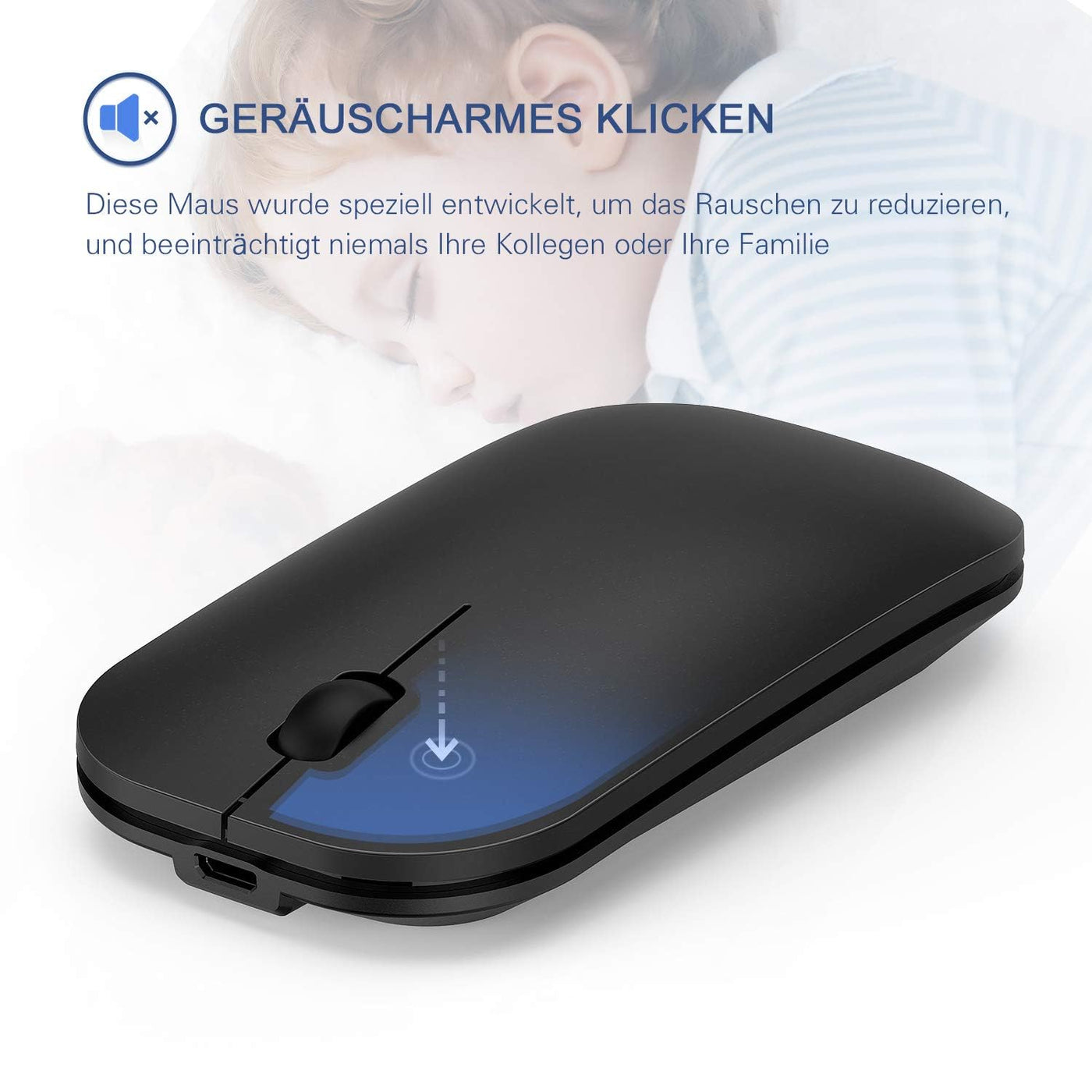 seenda Tastatur Maus Set Kabellos, Wiederaufladbare Aluminium Tastatur mit kompaktes Design, Ultradünne und Leise Funktastatur mit Maus für PC/Laptop/Smart TV, QWERTZ Layout, Schwarz