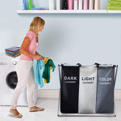UNIQUEEN Wäschekörbe Große Faltbare Wäschesack Schmutziger Korb Wasserdicht Kleidung Klassifizierung (3 Fächer)