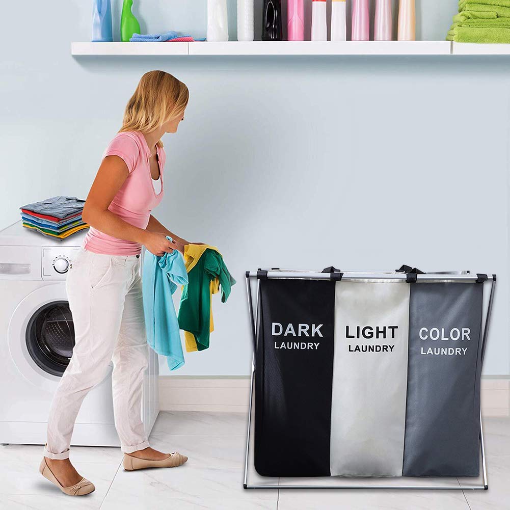 UNIQUEEN Wäschekörbe Große Faltbare Wäschesack Schmutziger Korb Wasserdicht Kleidung Klassifizierung (3 Fächer)