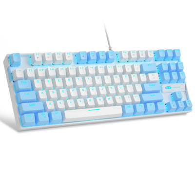 MageGee 75% Mechanische Gaming-Tastatur mit rotem Schalter, LED-Tastatur mit blauer Hintergrundbeleuchtung, kompakte TKL kabelgebundene Computertastatur für Windows Laptop PC Gamer,Weiß/Blau