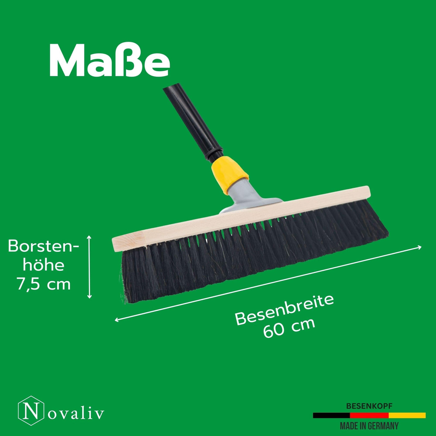 Novaliv Saalbesen mit Rosshaarmischung I 60cm mit Teleskopstiel I weiche Borsten Kehrbesen Hofbesen Feinstaubbesen