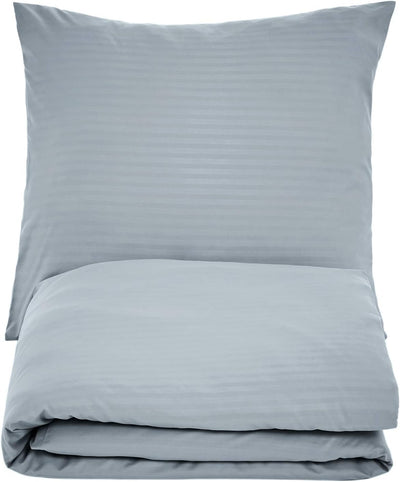 Amazon Basics 2Stück Deluxe-Bettwäsche-Set aus Mikrofaser, 135 x 200 cm, dunkelgrau, Gestreift