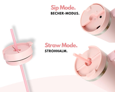 Milu Thermobecher 1,2L mit Strohhalm und Henkel – 48h Eis/24h kalt/12h heiß Edelstahl Tumbler 40oz mit Griff Isolierbecher to go Isolierflasche Trinkflasche doppelwandig isoliert (Blossom Pink, 1,2L)