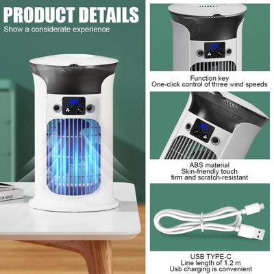 Mobile Klimaanlage Mini Klimagerät, Luftkühler mit 800ml Wassetank Verdunstungskühlung, Kleine Klimaanlage, Air Conditioner Portable, Mobile Klimagerät ohne Abluftschlauch Leise (Weiß)
