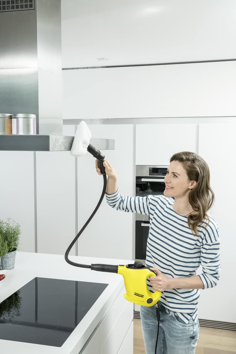 Kärcher Dampfreiniger SC 1 EasyFix, Dampfdruck: 3 bar, Aufheizzeit: 3 min., Leistung: 1.200 W, Flächenleistung: 20 m², Tank: 200 ml, mit Bodenreinigungsset EasyFix, Düsen und Mikrofaserbezug