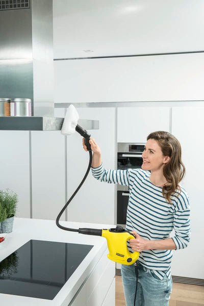 Kärcher Dampfreiniger SC 1 EasyFix, Dampfdruck: 3 bar, Aufheizzeit: 3 min., Leistung: 1.200 W, Flächenleistung: 20 m², Tank: 200 ml, mit Bodenreinigungsset EasyFix, Düsen und Mikrofaserbezug