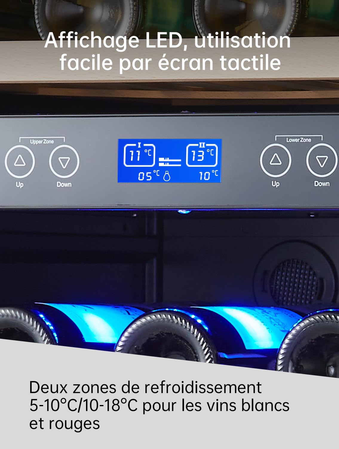 Kalamera Weinkühlschrank 2 Zonen, 45 Flaschen, 120Liter, großes LCD-Display, Temperaturzonen 5-10°C/10-18°C, KRC-120BFG