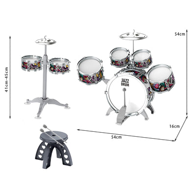 NUC Schlagzeug Kinder 7-teilig mit 2 Becken & Hocker - Trommel Set für Kinder ab 2, 3, 4, 5 Jahren - Musikinstrument, Leicht Aufzubauen & Platzsparend Geburtstag/Weihnachten