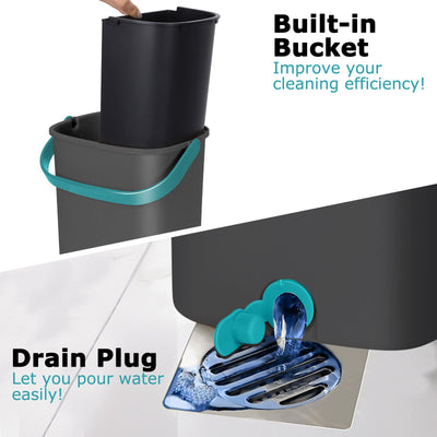 Masthome Wischmopp Set mit Eimer, Putzeimer mit Wischmop mit 6 Wischpads,Bodenwischer mit Auswringfunktion,Flachmopp und Putzeimer Set für Bodenreinigung Hartholz, Fliesen, Laminat - Grau+Blau