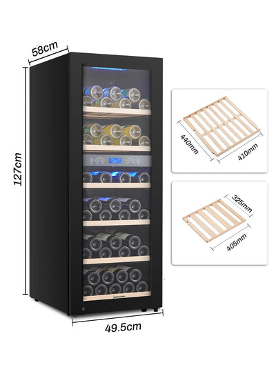 Kalamera Weinkühlschrank 2 Zonen für 73 Flaschen, Schwarz, 200 Liter, KRC-200BFG