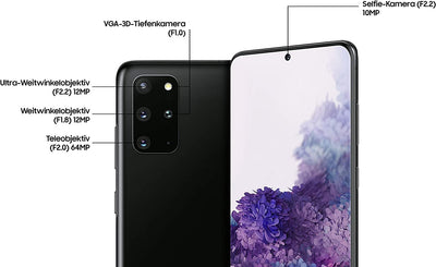 Samsung Galaxy S20+ 5G Smartphone, Triple Kamera 64 MP, 12 GB RAM, Hybrid SIM, Android 10 to 13 - Deutsche Version (128 GB, Cosmic Schwarz)