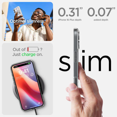 Spigen für iPhone 16 Plus Hülle [Anti-Yellowing] Ultra Hybrid MagFit Case Handyhülle Transparent Dünn Slim Kompatibel mit MagSafe -Zero One White