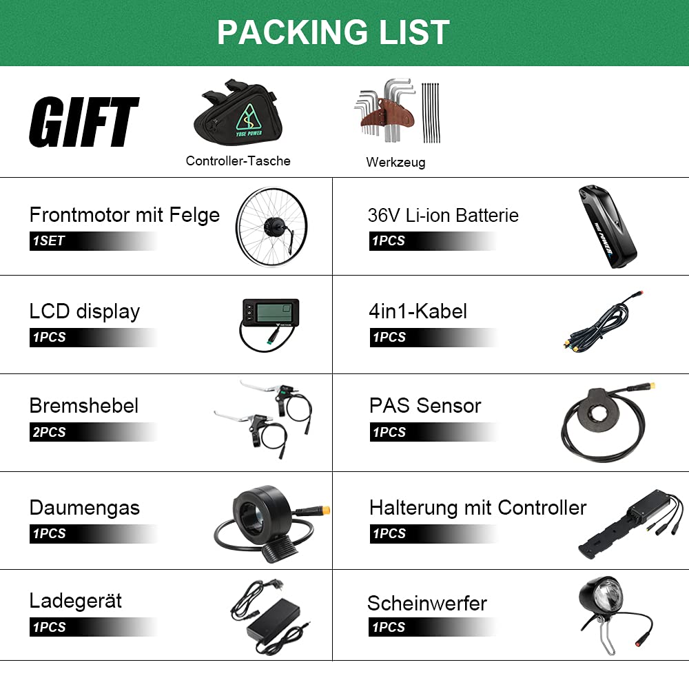 SHIMOST 28 Zoll 700C E-Bike Umbausatz Conversion Kit 36V250W Frontmotor mit 36V15,6Ah Li-ion Batterie Akku für Vorderrad, Integrierte Controller, LCD Anzeige, PAS Sensor