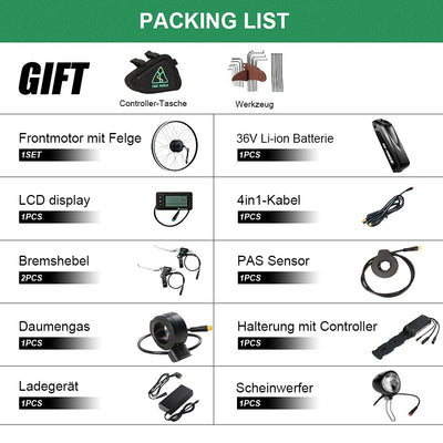 SHIMOST 28 Zoll 700C E-Bike Umbausatz Conversion Kit 36V250W Frontmotor mit 36V15,6Ah Li-ion Batterie Akku für Vorderrad, Integrierte Controller, LCD Anzeige, PAS Sensor