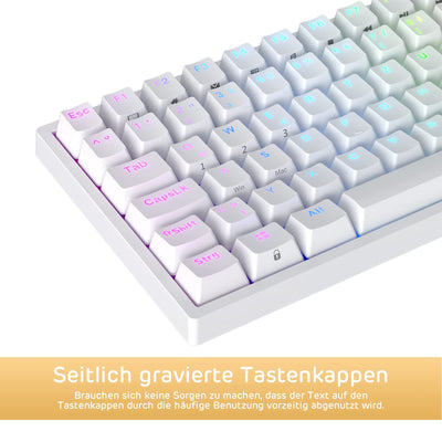 RK ROYAL KLUDGE RK84-DE 75% Gaming-Tastatur, 85 Tasten Kompakte TKL , Bluetooth Mechanische , Roter Schalter, RGB Hintergrundbeleuchtung, 2.4Ghz für Mac & Windows