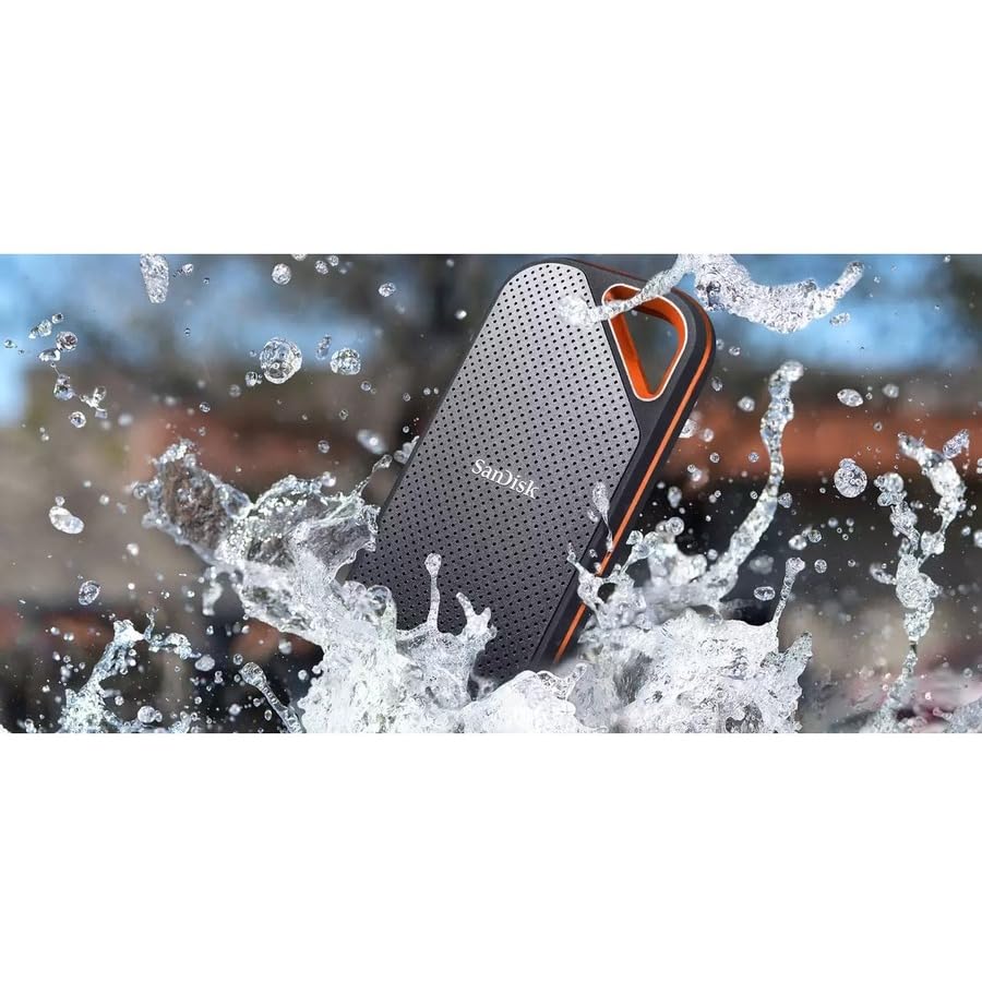 SanDisk Extreme PRO Portable SSD 4 TB (externe SSD, NVMe-SSD-Performance, 2,5 Zoll, 2.000 MB/s Lesen und Schreiben, AES-Verschlüsselung, IP65-Wasser- und -Staubschutz) grau