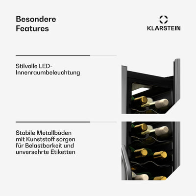 Klarstein Vinamour Weinkühlschrank 2 Zonen - 24 Flaschen, 5-18 °C, Touch-Steuerung, LED-Beleuchtung, Freistehend, Edelstahl-Doppeltür, Weinklimaschrank