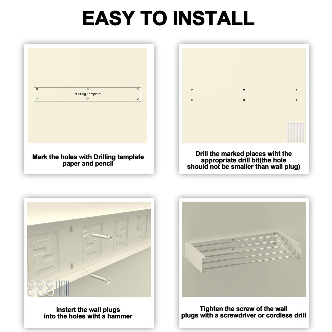 IBVIVIC Wand Wäschetrockner ausziehbar 80cm, Wäscheständer klappbar für Innen oder Außen, platzsparend kompakt, Schwarz