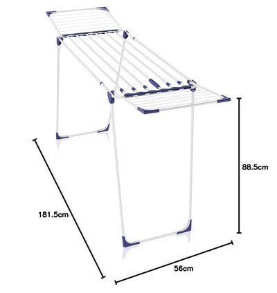 Leifheit Wäscheständer Classic Extendable 230 Solid, auf eine Breite von 184 cm ausziehbar, Standtrockner mit 23m Trockenlänge, stabiler Wäschetrockner mit extradicken XL-Stäben, weiß, blau