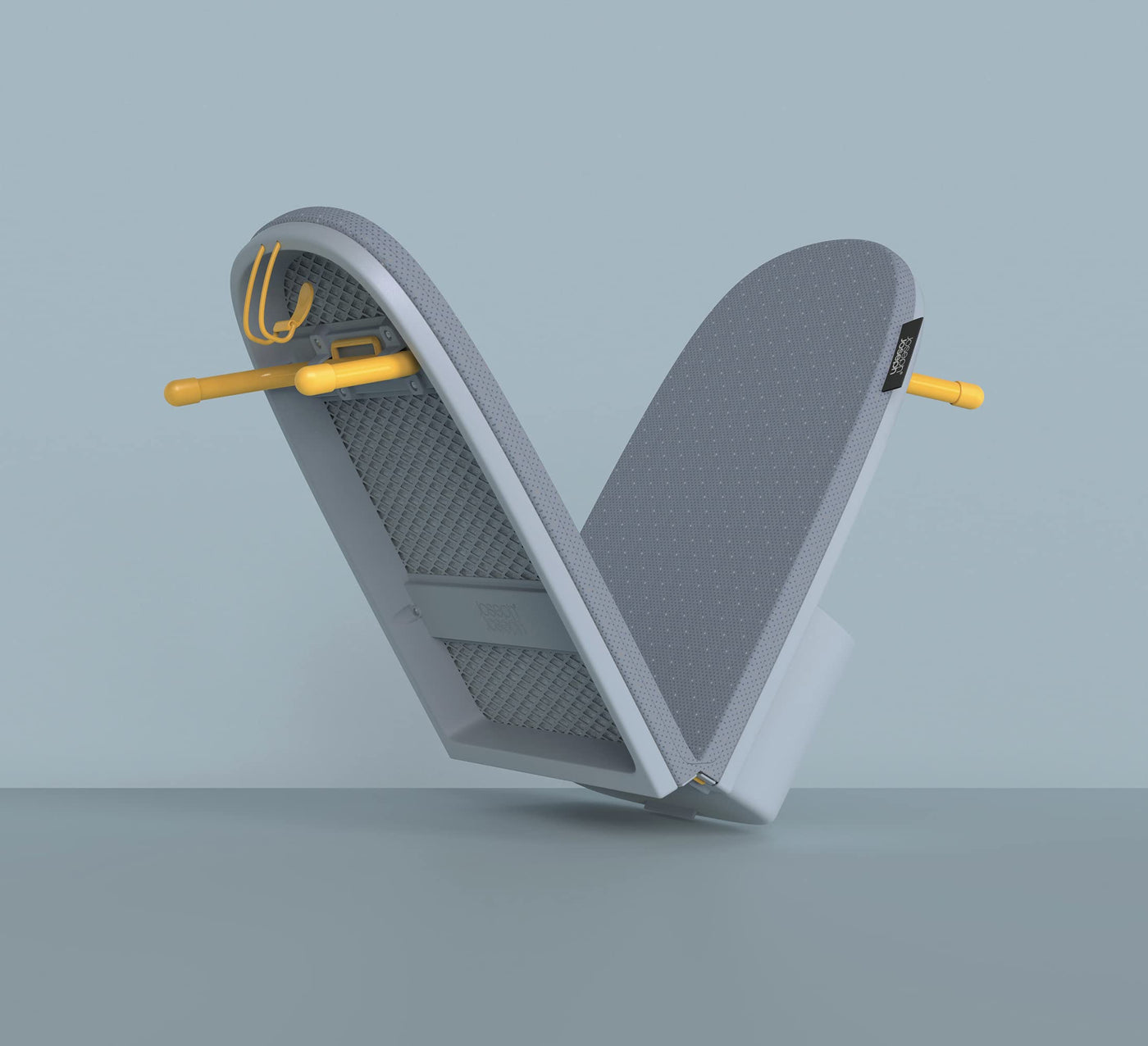 Joseph Joseph Pocket - Platzsparender faltbarer Bügeltisch, kompakte Tischplatte Bügeltisch mit Baumwollbezug, grau/gelb