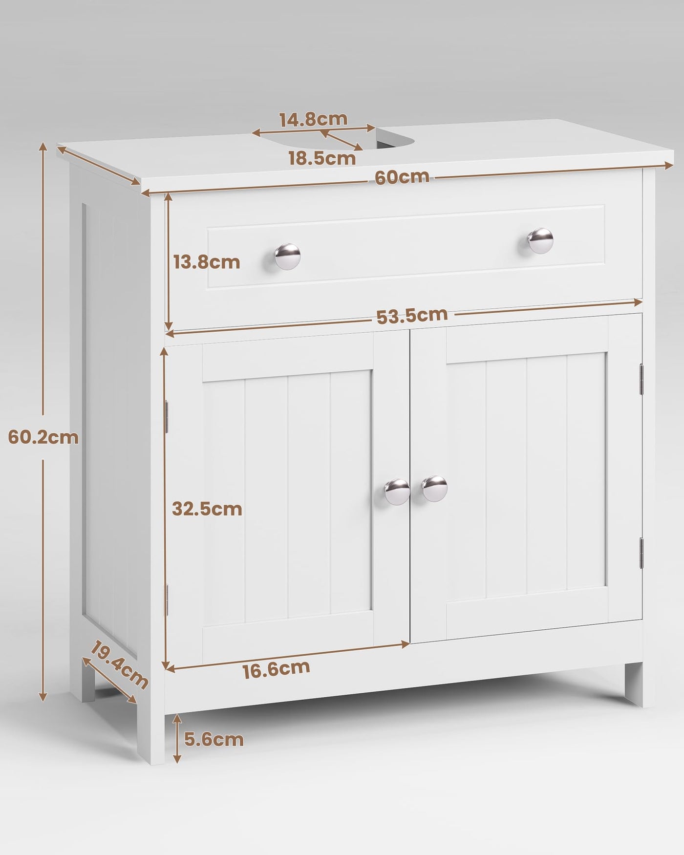 KIMENICH Waschbeckenunterschrank, Unterschrank, Waschbecken mit Unterschrank, Badezimmerschrank mit 2 Türen, Badschrank, 60 x 30 x 60 cm, Weiß