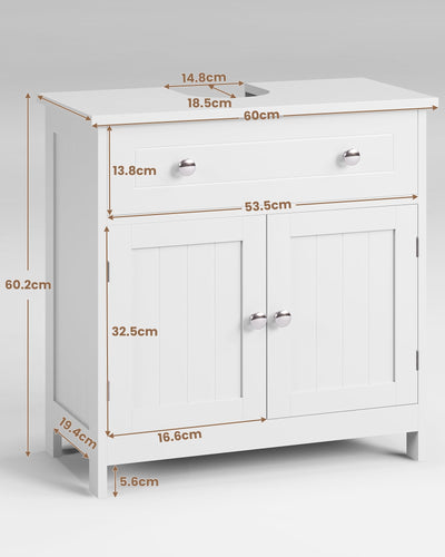 KIMENICH Waschbeckenunterschrank, Unterschrank, Waschbecken mit Unterschrank, Badezimmerschrank mit 2 Türen, Badschrank, 60 x 30 x 60 cm, Weiß