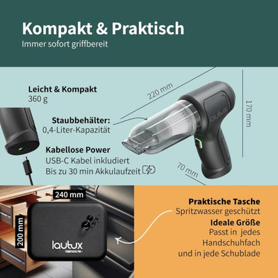 Turbotastic Pro 3in1 Handstaubsauger Standard Set: Leistungsstarker Sauger mit Power-Modus, Druckluft- und Vakuumfunktion, 2 Jahre Garantie inkl. Filter - Ideal für Haus, Garten und Auto