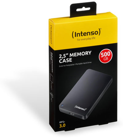 Intenso Memory Case 500 GB Externe Festplatte (6,35 cm (2,5 Zoll) 5400 U/min, 8 MB Cache, USB 3.2) schwarz