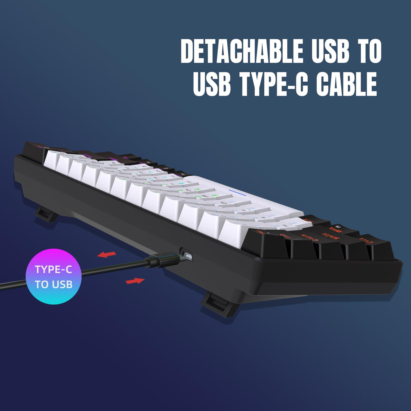 Snpurdiri 60% kabelgebundene mechanische Gaming-Tastatur, 61 Anti-Ghosting-Tasten, RGB-Hintergrundbeleuchtung, ultrakompakte Blaue Schalter, Zwei Ständer, schwarz-weiß