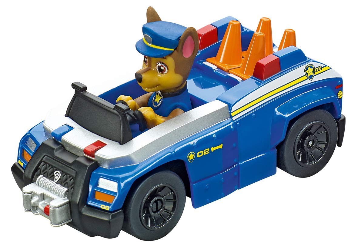 Carrera First PAW Patrol, Race 'N' Rescue – 3,5 Meter Lange Bahn mit Licht-, Sound- & Musikeffekten, interaktive Funktionen – Für aufregende Rettungsmissionen und Abenteuer im Kinderzimmer