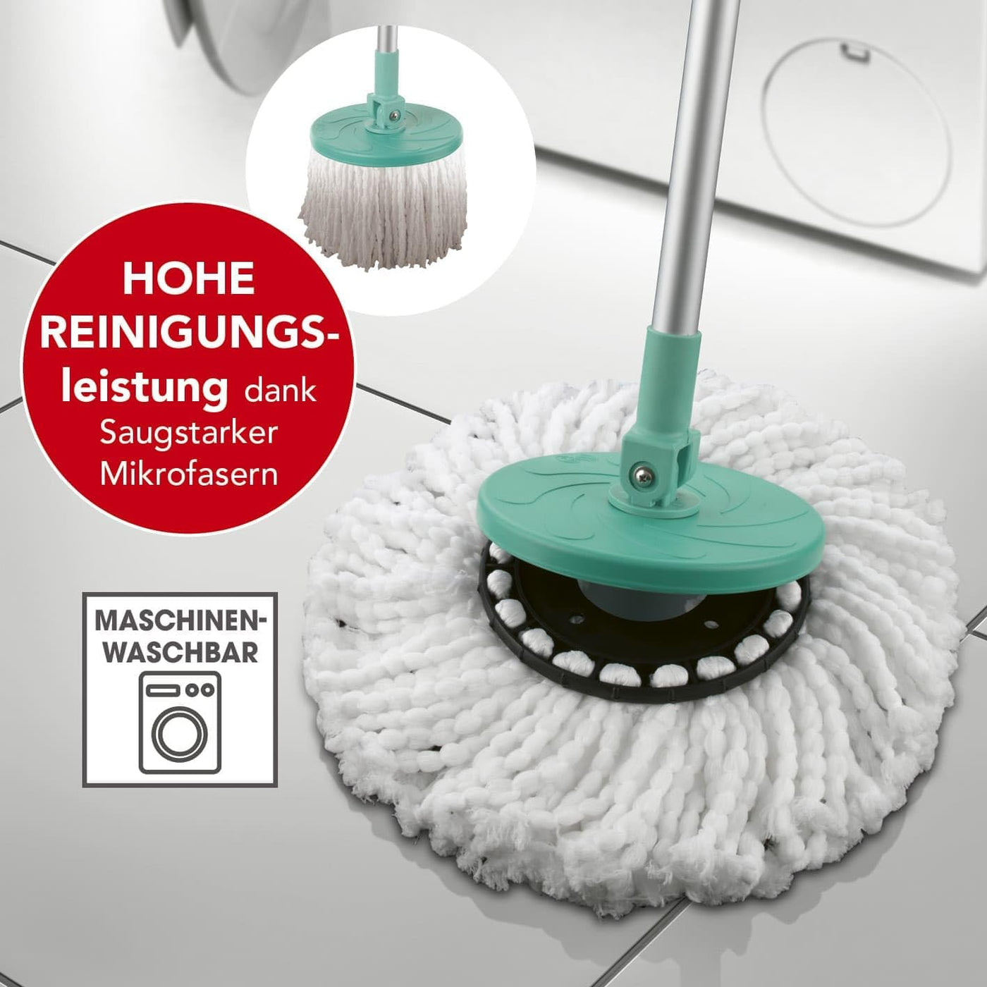 CLEANmaxx Power-Wischmopp mit Zwei-Kammer-Filtersystem | Designed in Deutschland - Schmutzwasser wird gefiltert, leichtes Auswringen für streifenfreie Sauberkeit | Ideal für Laminat, Parkett & Fliesen