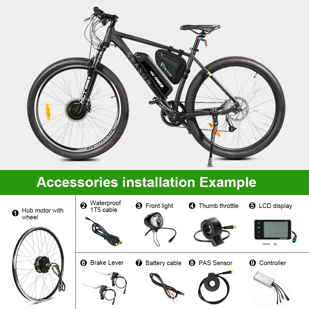 YOSE POWER E-Bike Conversion Kit Frontwheel 36V250W 26" Zoll Elektrofahrräder Vorderrad Umbausatz mit Frontmotor Schwarz für Pedelec