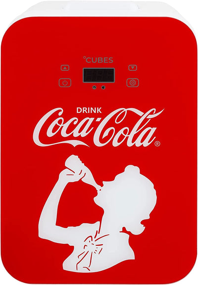 °CUBES Coca-Cola Mini Kühlschrank 9,3L | Kompakter Minikühlschrank mit Glasdruck & LCD-Touch-Display | Kleiner Kühlschrank für Auto & Haushalt | Leise & Effizient | 12V/220V