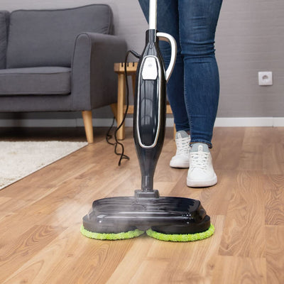 Livington Steam Twister schwarz - Mega Spar Set - rotierender Dampfreiniger inkl. Reinigungsaufsätze & Ersatzpads - Dampfbesen & Handdampfreiniger - elektrischer Bodenwischer - Mop