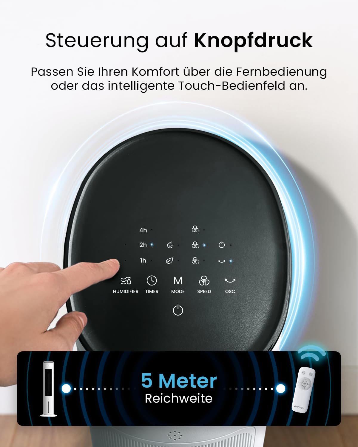 Pro Breeze OmniAir 7L Mobiler Luftkühler - Turmventilator mit Fernbedienung, 4 Gebläsestufen, 4 Modi, Auto 60° Oszillation, 10-Stunden-Timer - Klimagerät mobil ohne Abluftschlauch für Zuhause & Büro