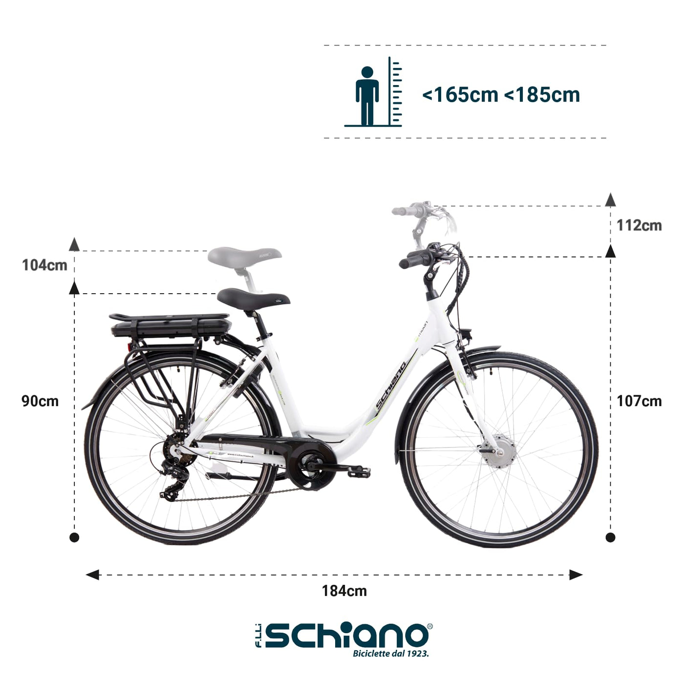 F.lli Schiano E-Moon 26 Zoll E-bike Pedelec , e bike electric Fahrrad für Herren / Damen bis 25 km/h und mit guter Reichweite , Elektrofahrräder , Damenfahrrad mit Motor Gepäckträger 36V Akku Korb