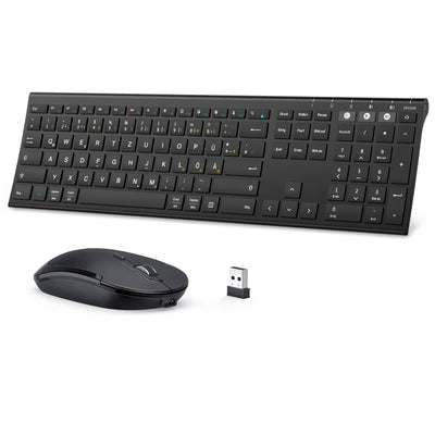 seenda Bluetooth Tastatur mit Maus Kabellos, Dual Bluetooth & 2.4G USB-Stick Tastatur Maus Set Kabellos, Wiederaufladbare Funktastatur Maus mit DE Layout für Mac/Windows/Android - Schwarz