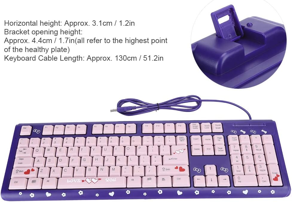 Sxhlseller 104 Tasten USB Wired Keyboard, QWERTY Ultra Thin Cartoon Computer Keyboard, wasserdichte Universal Mechanische Tastatur für Home Business Office Game(Lila Pulver)