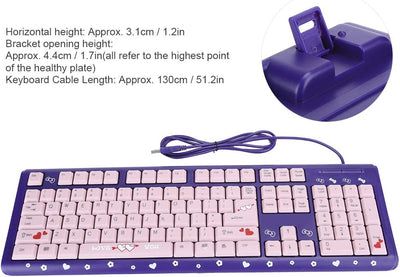 Sxhlseller 104 Tasten USB Wired Keyboard, QWERTY Ultra Thin Cartoon Computer Keyboard, wasserdichte Universal Mechanische Tastatur für Home Business Office Game(Lila Pulver)