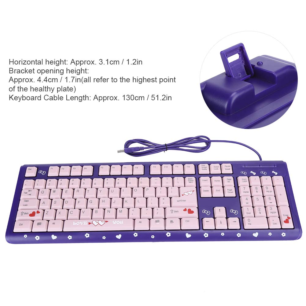 Sxhlseller 104 Tasten USB Wired Keyboard, QWERTY Ultra Thin Cartoon Computer Keyboard, wasserdichte Universal Mechanische Tastatur für Home Business Office Game(Lila Pulver)