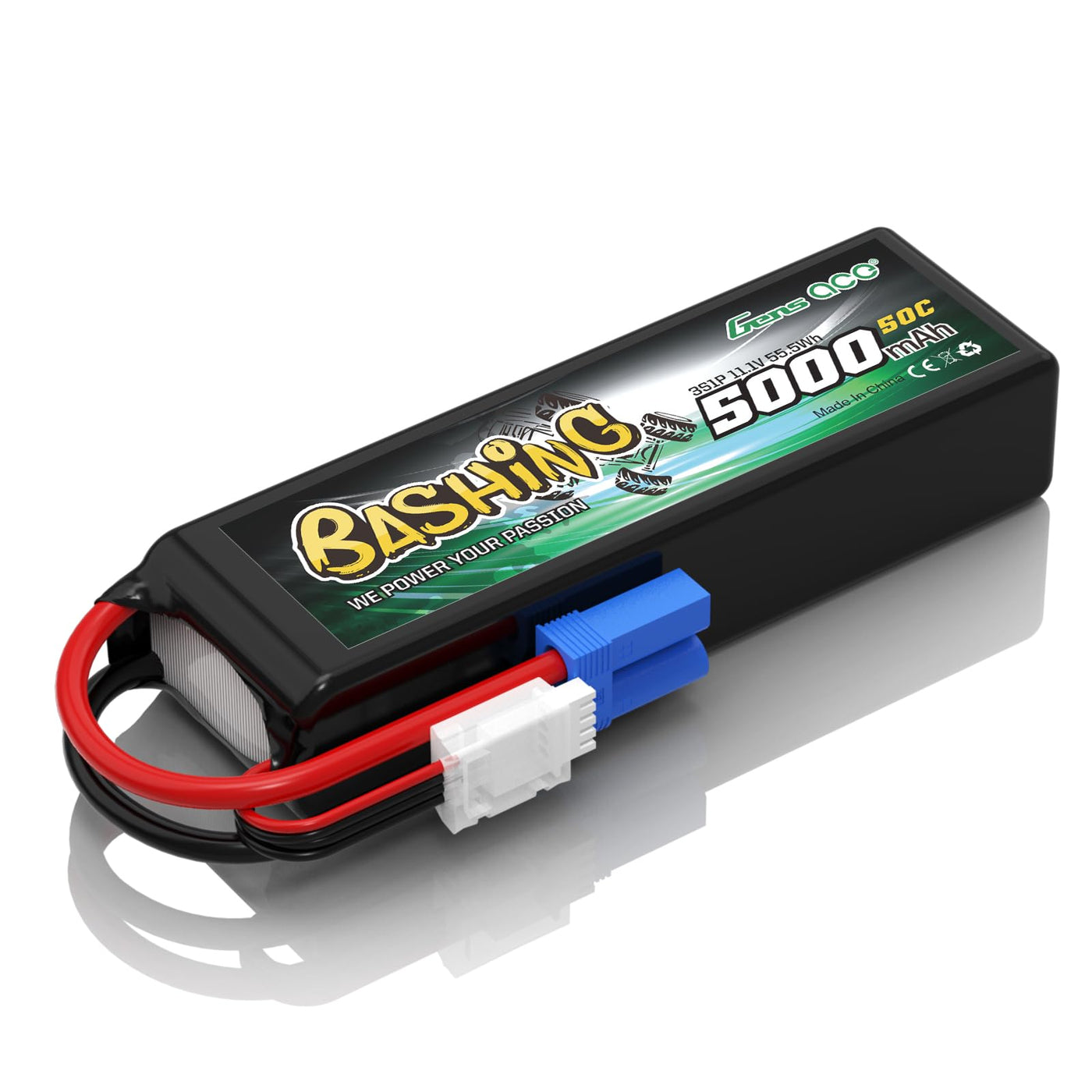 Gens ace 3S Lipo 5000mAh 11.1V 3S1P 50C Bashing Lipo Akku mit EC5 Stecker für die meisten RC-Autos im Maßstab 1/8, 1/10